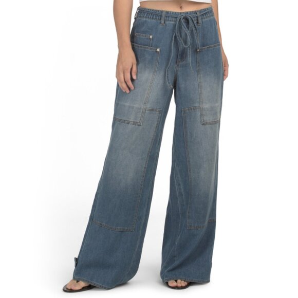 BOOM BOOM JEANS Indigo High Rise Wide Leg Tie Front Jeans - Picture 1 of 2